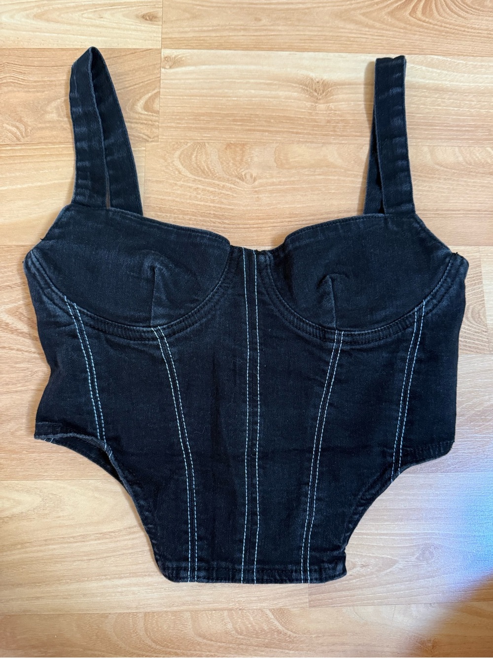 Zara Black Denim Corset Tank Top